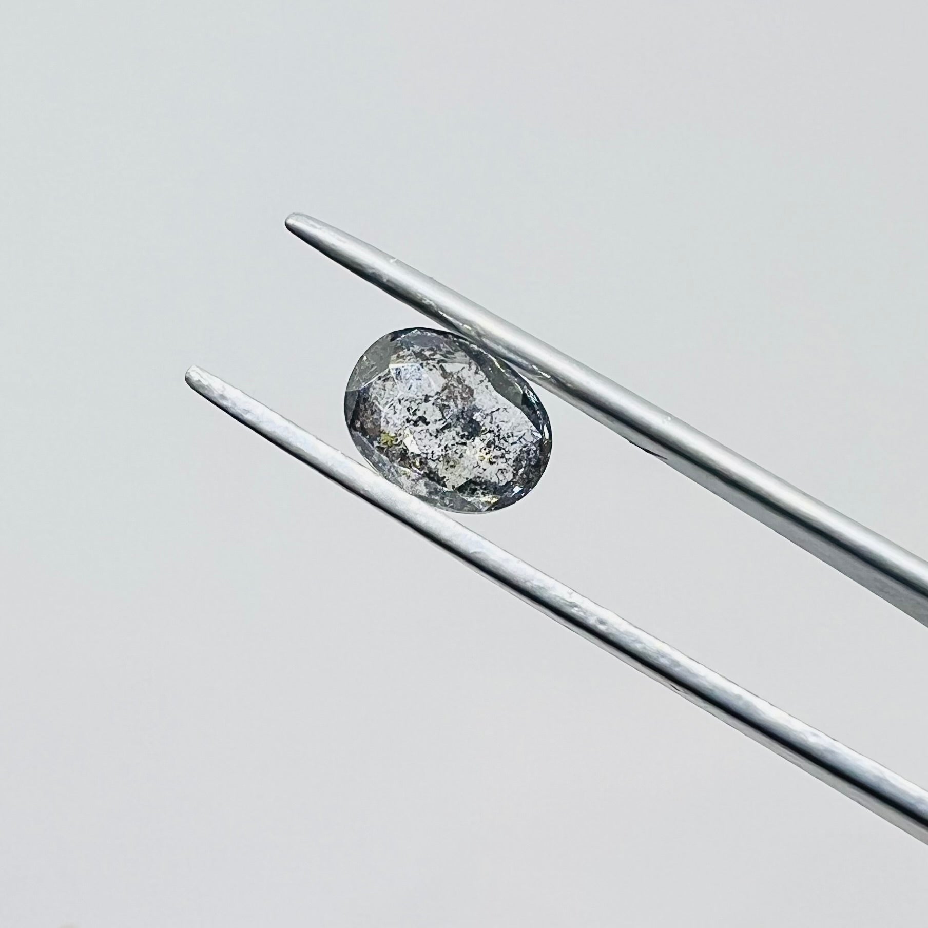 Soft Oval Rose Cut Salt and Pepper Diamond