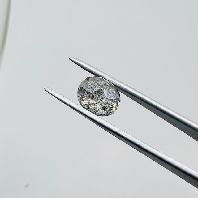 Soft Oval Rose Cut Salt and Pepper Diamond