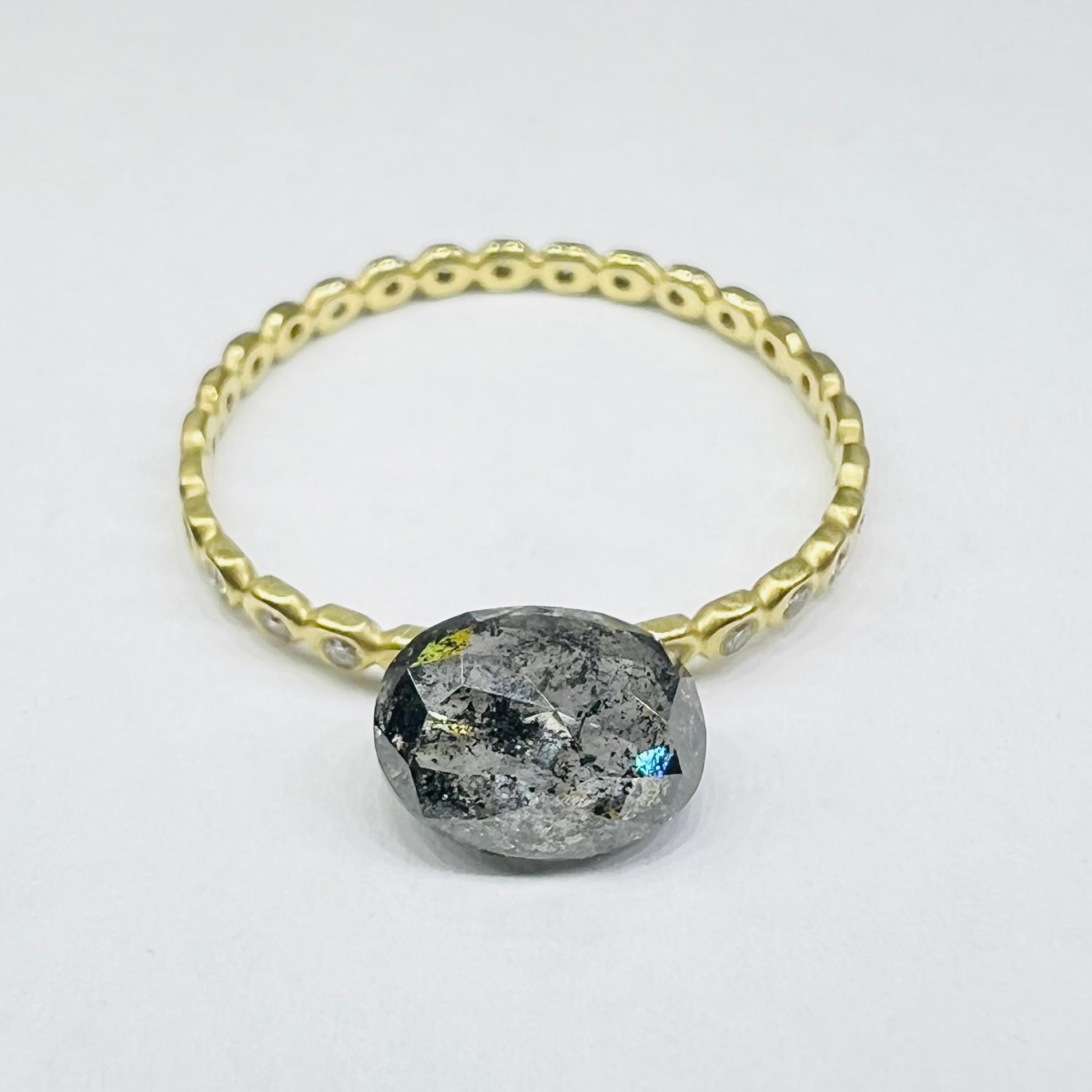 Soft Oval Rose Cut Salt and Pepper Diamond