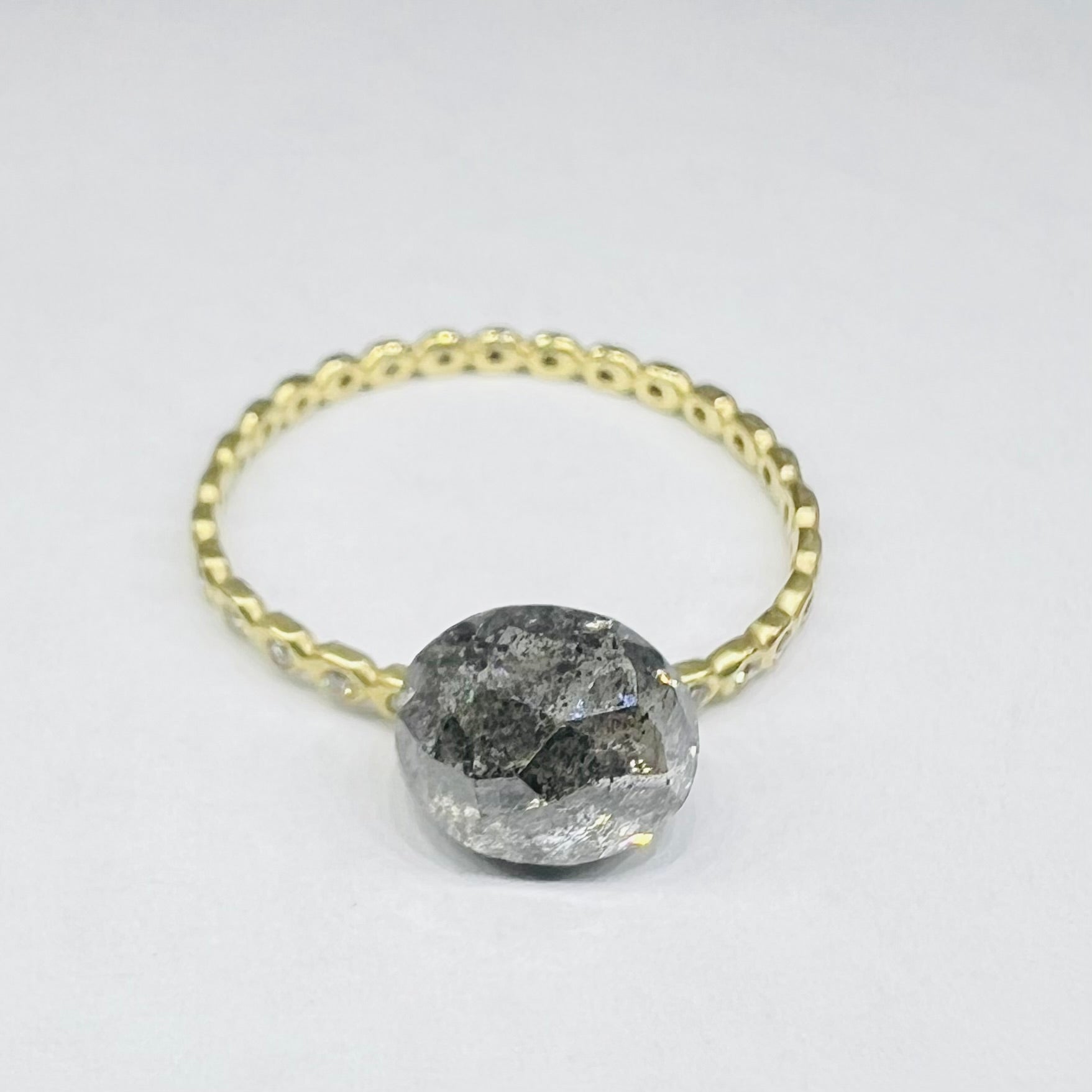 Soft Oval Rose Cut Salt and Pepper Diamond