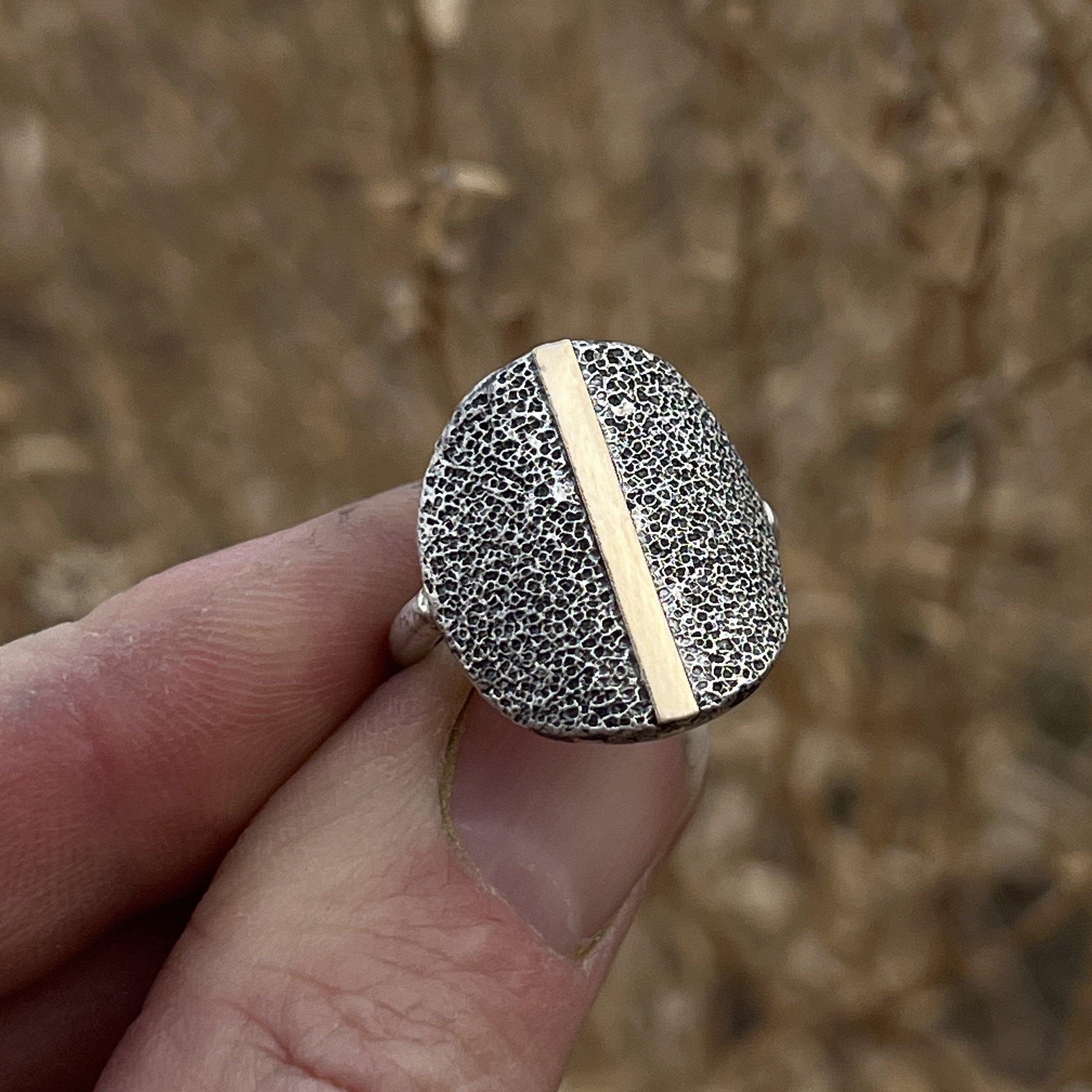 Silver and Gold Shield Ring