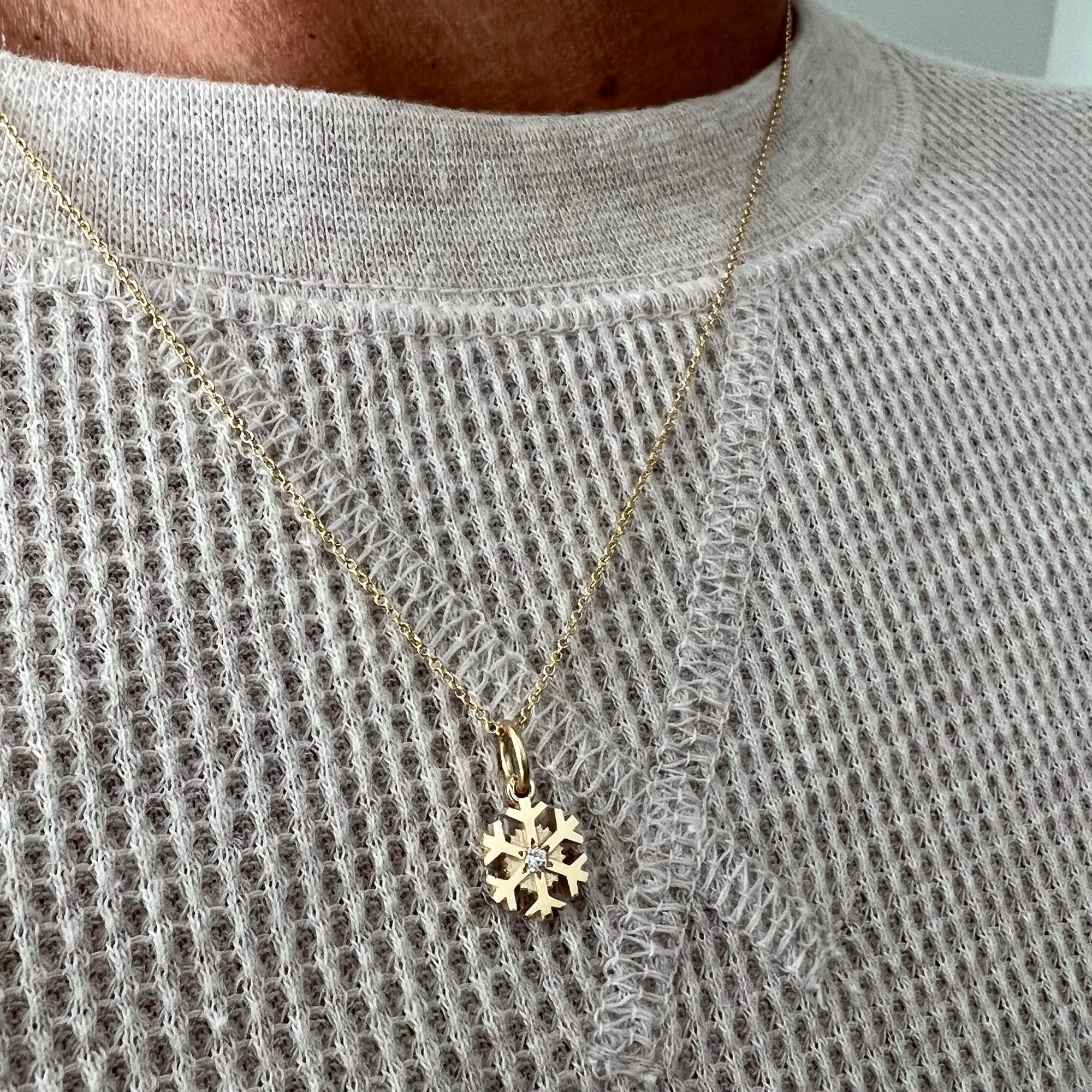 14k Gold Snowflake Pendant | Minimalist Necklace, Puffy Dainty/Large Pendant,  Winter Necklace, Bridesmaid Gift, Christmas Gift, Gift for Her