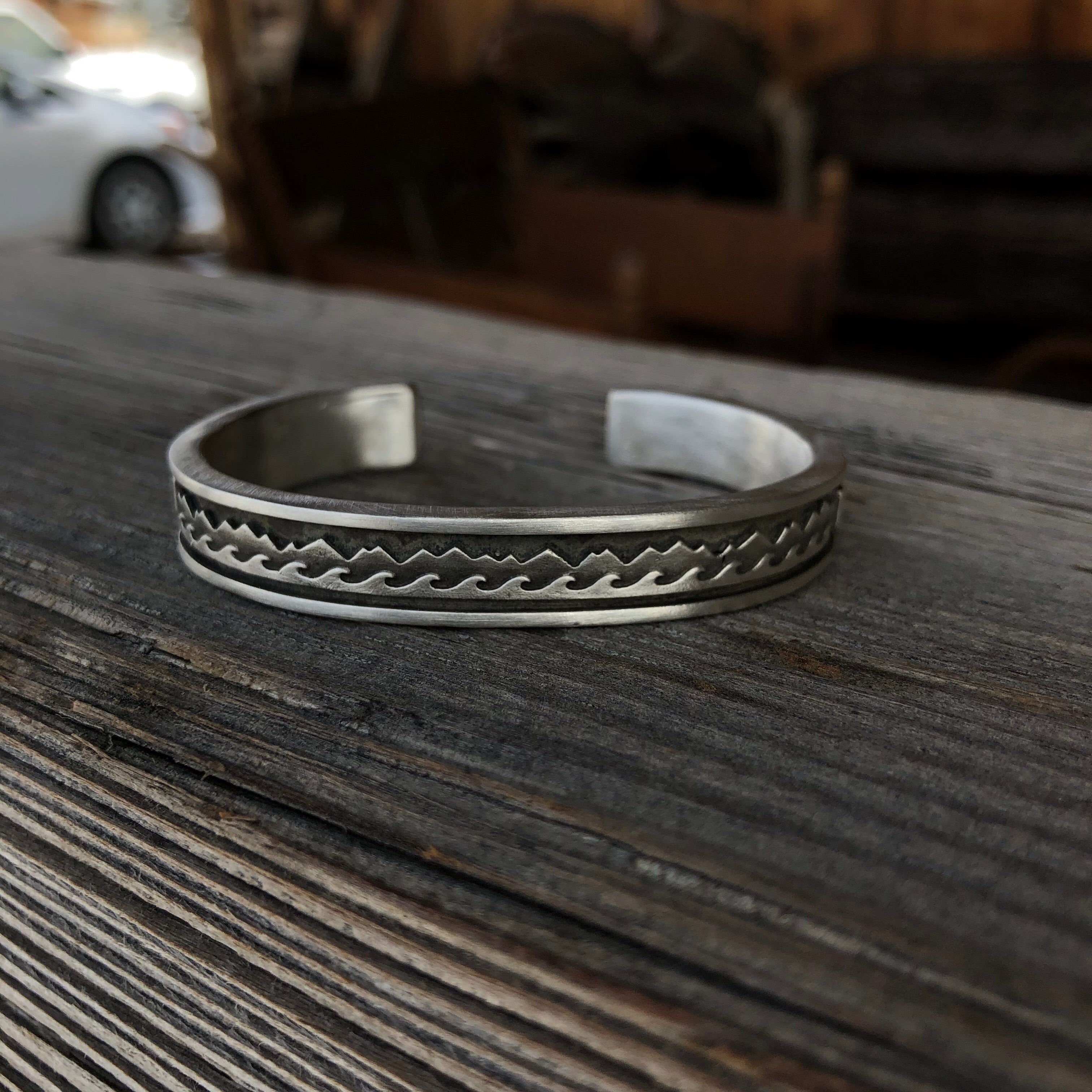 Mountain and wave cuff bracelet